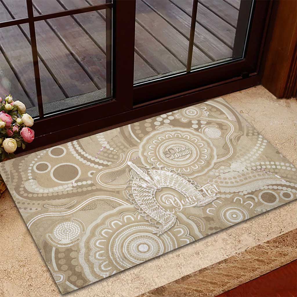50 Years Deadly NAIDOC Week 2026 Personalised Rubber Doormat Dhari Beige Indigenous Art
