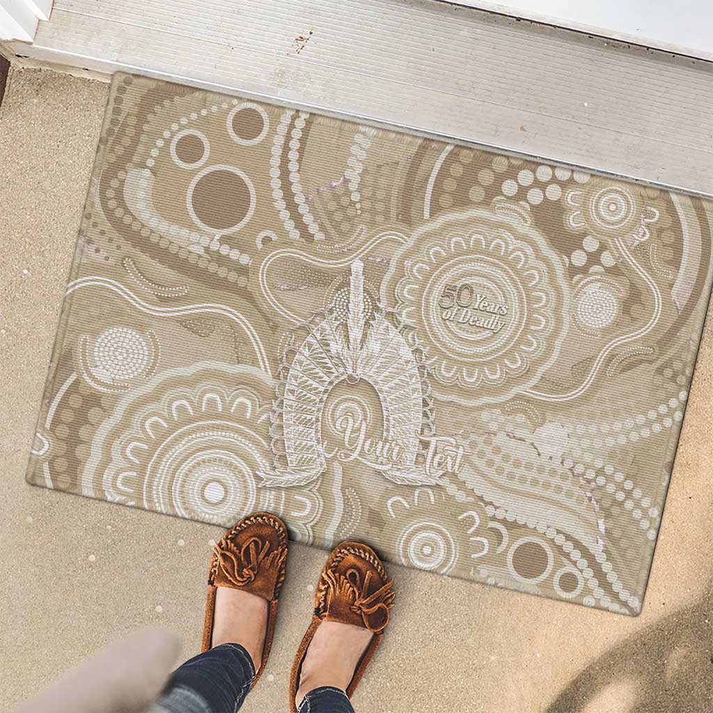 50 Years Deadly NAIDOC Week 2026 Personalised Rubber Doormat Dhari Beige Indigenous Art