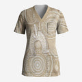 50 Years Deadly NAIDOC Week 2026 Personalised Scrub Top Dhari Beige Indigenous Art