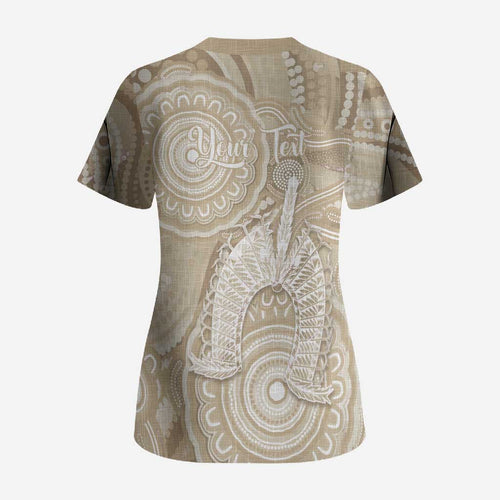 50 Years Deadly NAIDOC Week 2026 Personalised Scrub Top Dhari Beige Indigenous Art