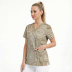 50 Years Deadly NAIDOC Week 2026 Personalised Scrub Top Dhari Beige Indigenous Art