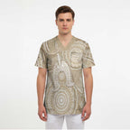 50 Years Deadly NAIDOC Week 2026 Personalised Scrub Top Dhari Beige Indigenous Art