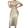 50 Years Deadly NAIDOC Week 2026 Personalised Short Sleeve Bodycon Dress Dhari Beige Indigenous Art