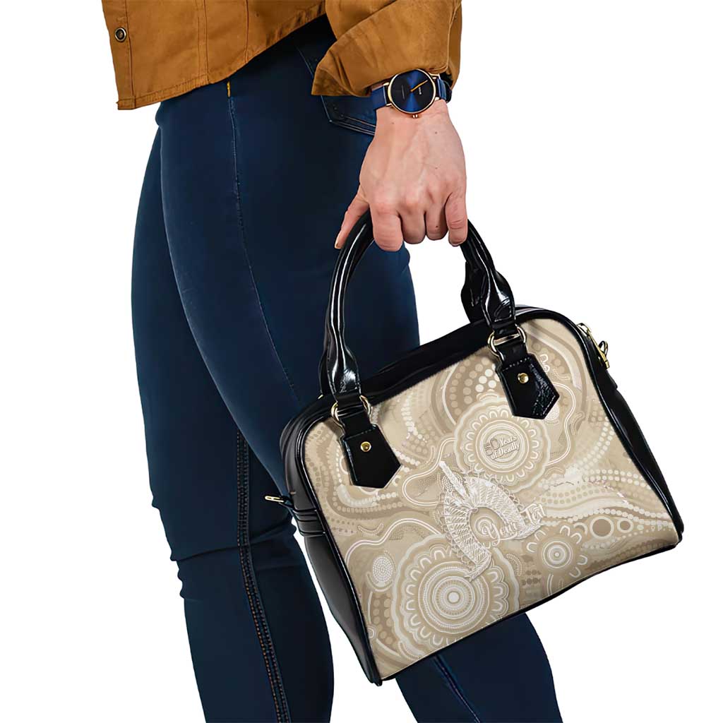 50 Years Deadly NAIDOC Week 2026 Personalised Shoulder Handbag Dhari Beige Indigenous Art