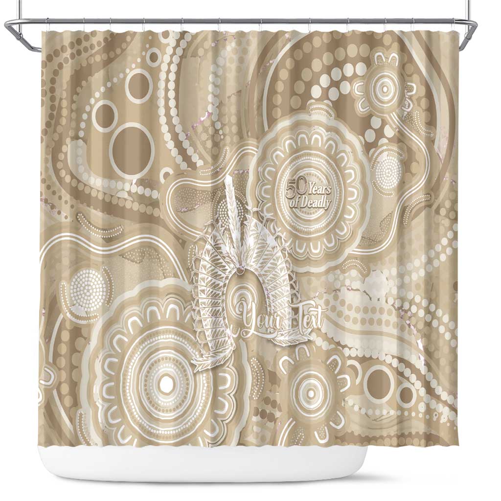 50 Years Deadly NAIDOC Week 2026 Personalised Shower Curtain Dhari Beige Indigenous Art
