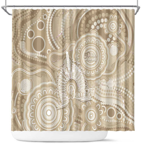 50 Years Deadly NAIDOC Week 2026 Personalised Shower Curtain Dhari Beige Indigenous Art