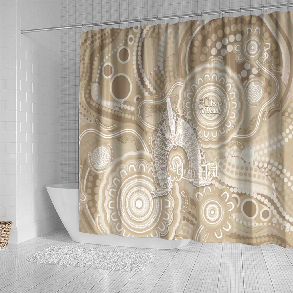 50 Years Deadly NAIDOC Week 2026 Personalised Shower Curtain Dhari Beige Indigenous Art