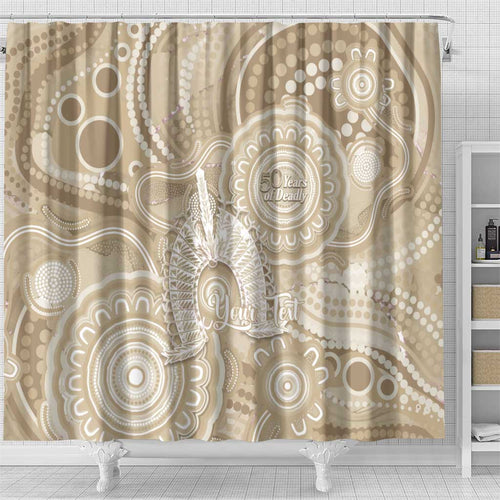 50 Years Deadly NAIDOC Week 2026 Personalised Shower Curtain Dhari Beige Indigenous Art