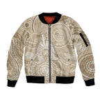 50 Years Deadly NAIDOC Week 2026 Personalised Sleeve Zip Bomber Jacket Dhari Beige Indigenous Art