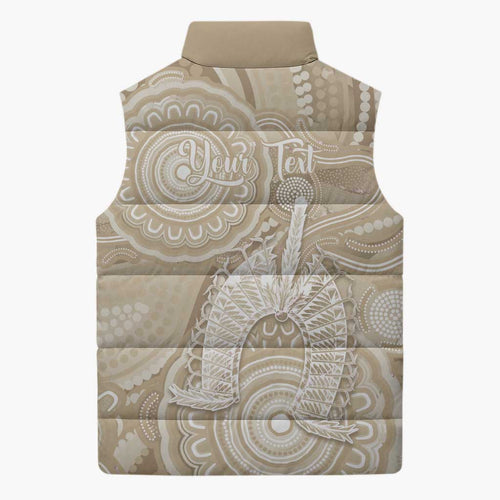 50 Years Deadly NAIDOC Week 2026 Personalised Sleeveless Puffer Jacket Dhari Beige Indigenous Art