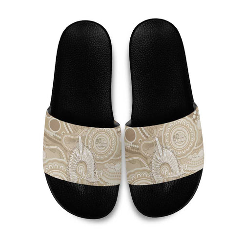 50 Years Deadly NAIDOC Week 2026 Personalised Slide Sandals Dhari Beige Indigenous Art