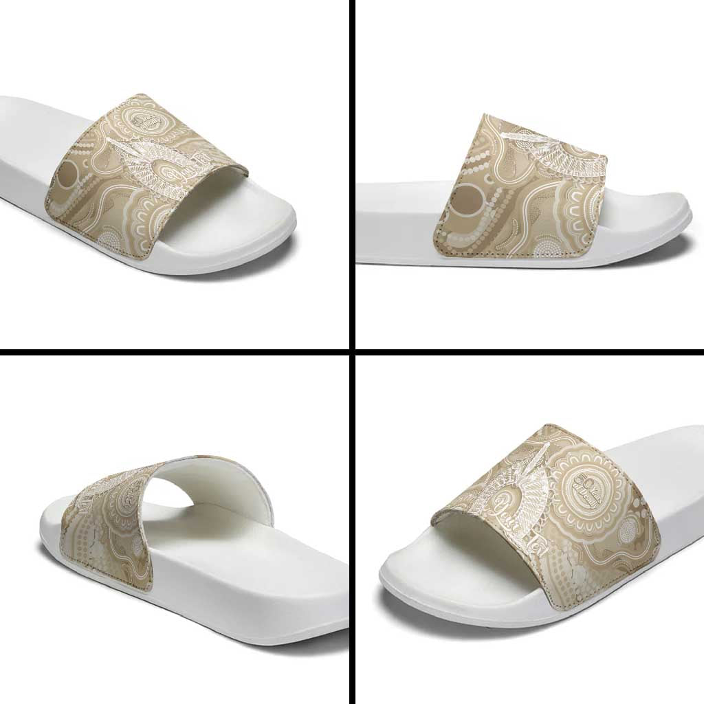 50 Years Deadly NAIDOC Week 2026 Personalised Slide Sandals Dhari Beige Indigenous Art