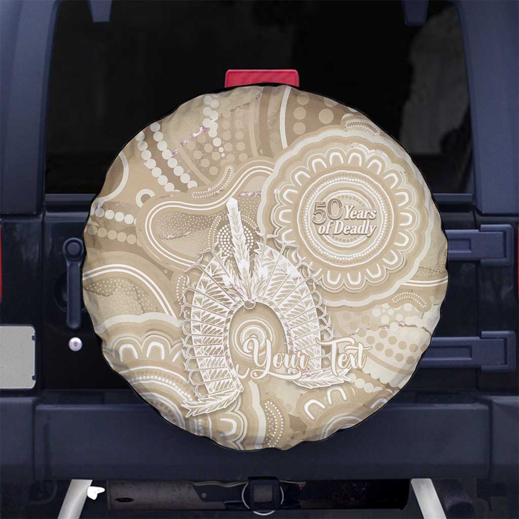 50 Years Deadly NAIDOC Week 2026 Personalised Spare Tire Cover Dhari Beige Indigenous Art