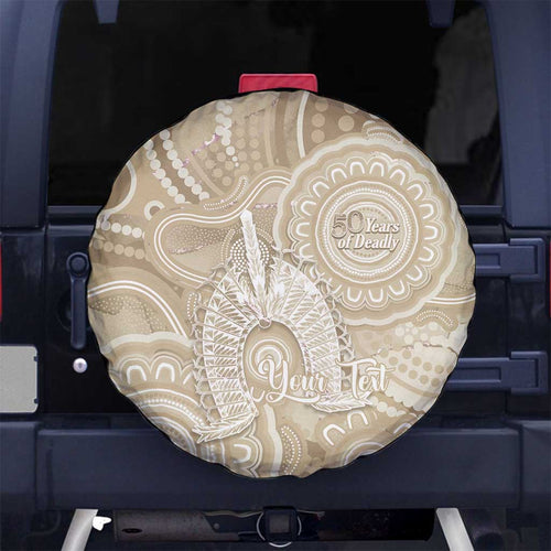 50 Years Deadly NAIDOC Week 2026 Personalised Spare Tire Cover Dhari Beige Indigenous Art