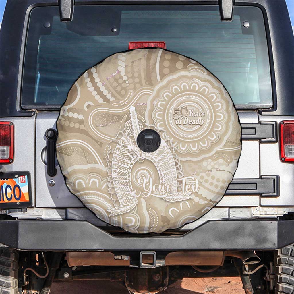 50 Years Deadly NAIDOC Week 2026 Personalised Spare Tire Cover Dhari Beige Indigenous Art