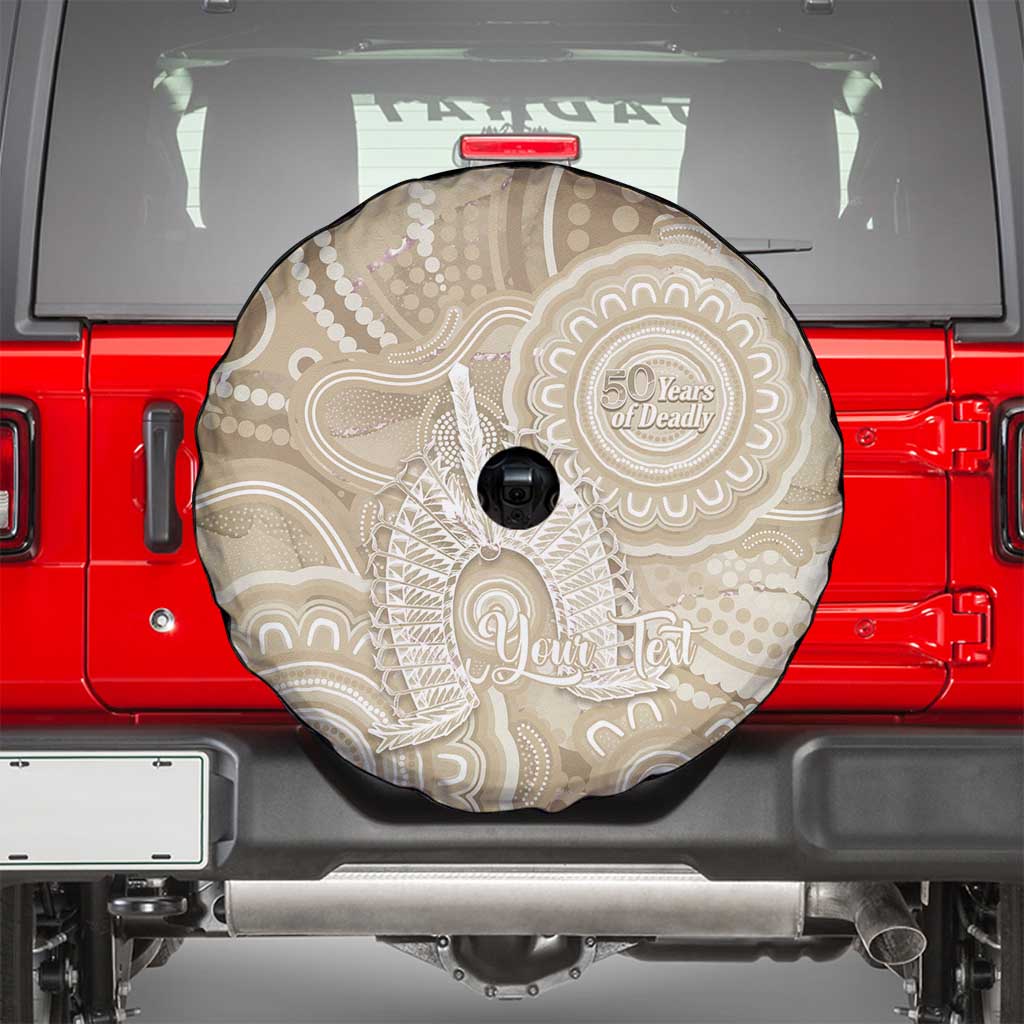 50 Years Deadly NAIDOC Week 2026 Personalised Spare Tire Cover Dhari Beige Indigenous Art