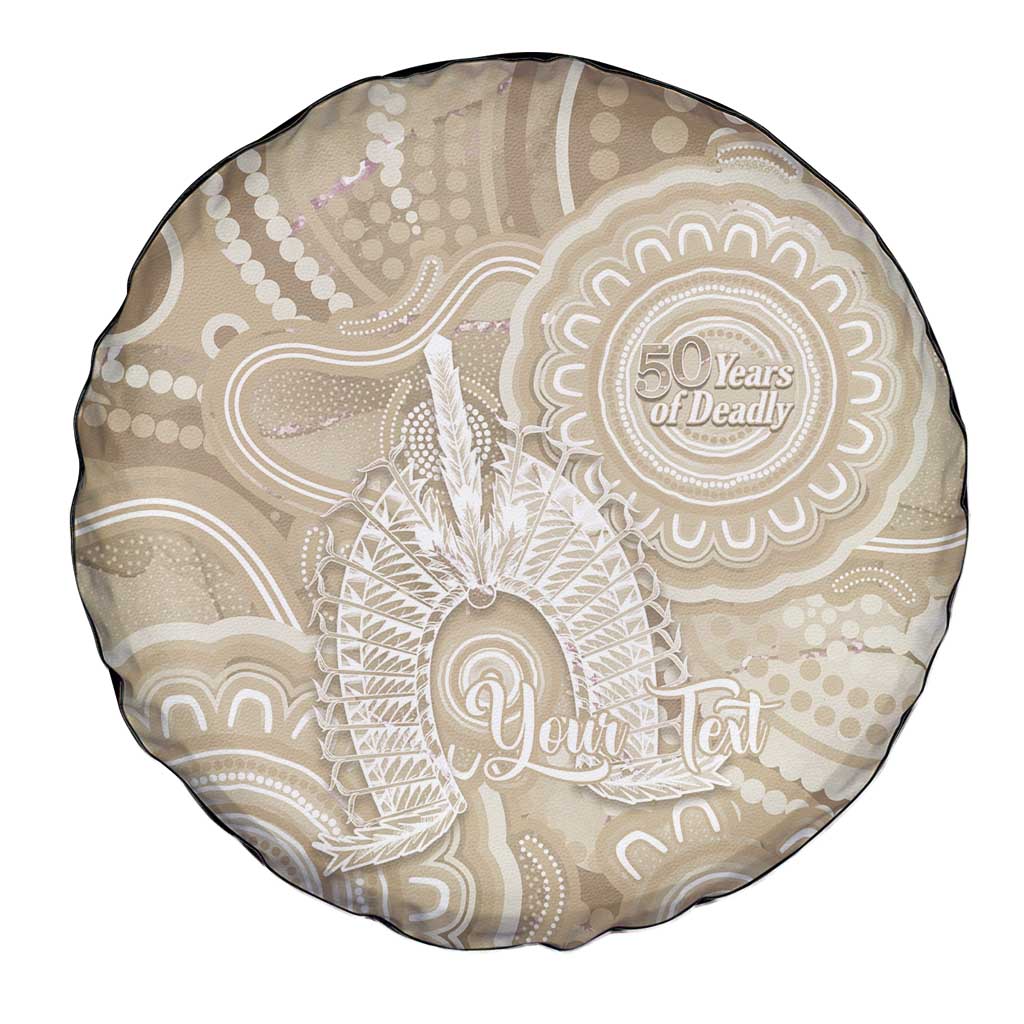 50 Years Deadly NAIDOC Week 2026 Personalised Spare Tire Cover Dhari Beige Indigenous Art
