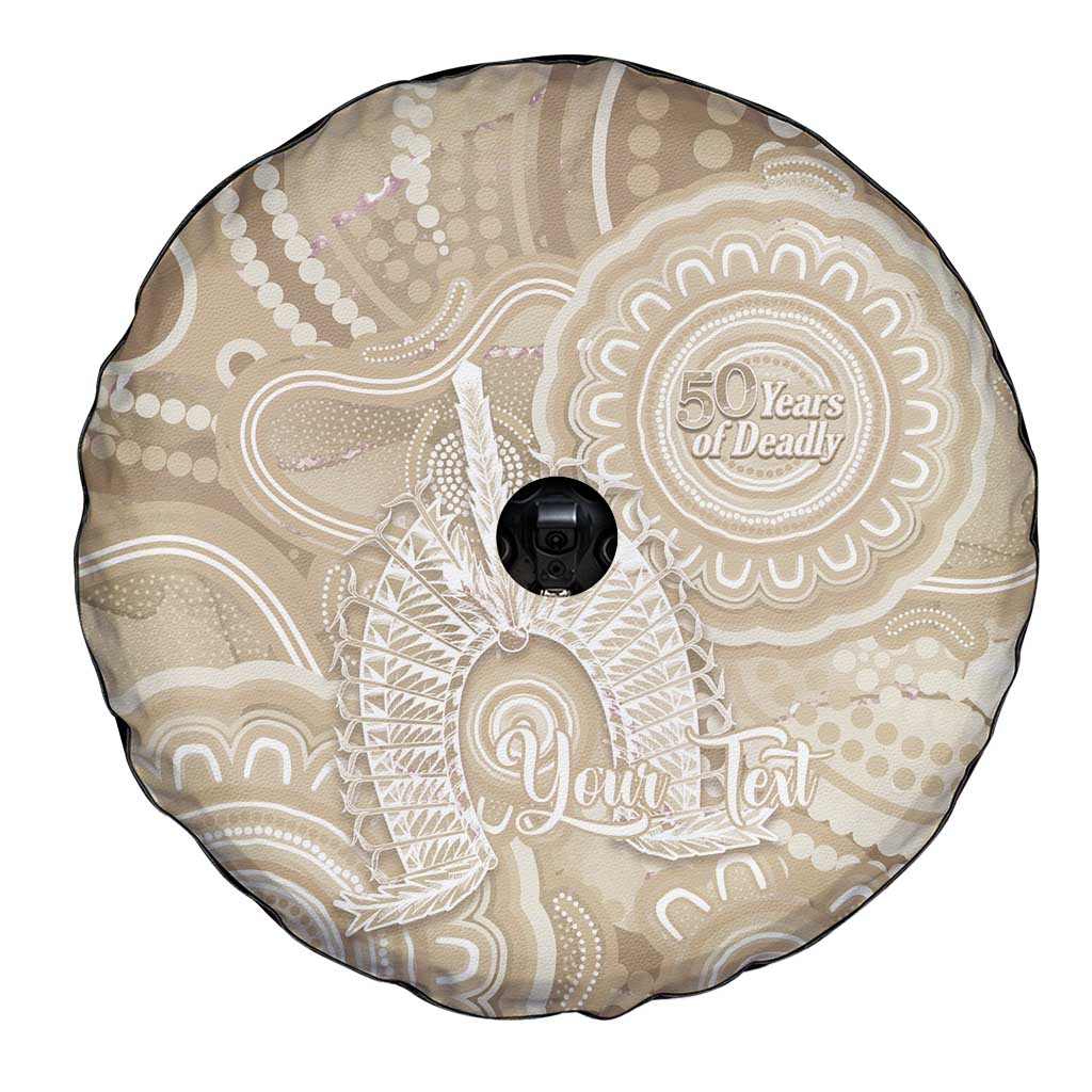 50 Years Deadly NAIDOC Week 2026 Personalised Spare Tire Cover Dhari Beige Indigenous Art