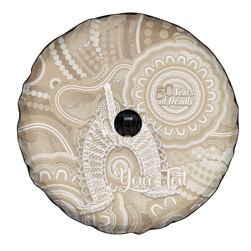 50 Years Deadly NAIDOC Week 2026 Personalised Spare Tire Cover Dhari Beige Indigenous Art