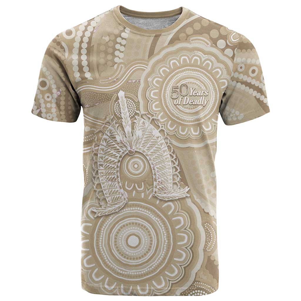 50 Years Deadly NAIDOC Week 2026 Personalised T Shirt Dhari Beige Indigenous Art