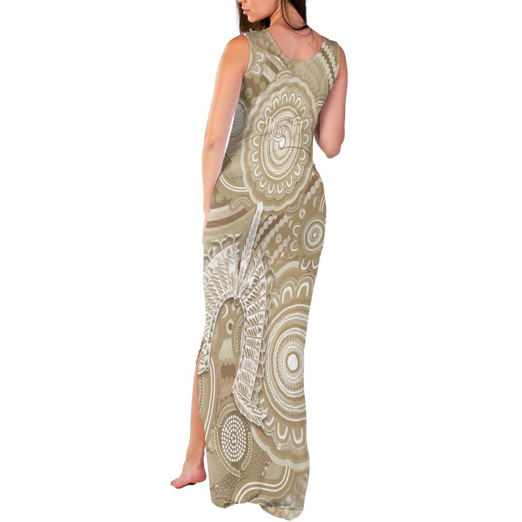 50 Years Deadly NAIDOC Week 2026 Personalised Tank Maxi Dress Dhari Beige Indigenous Art