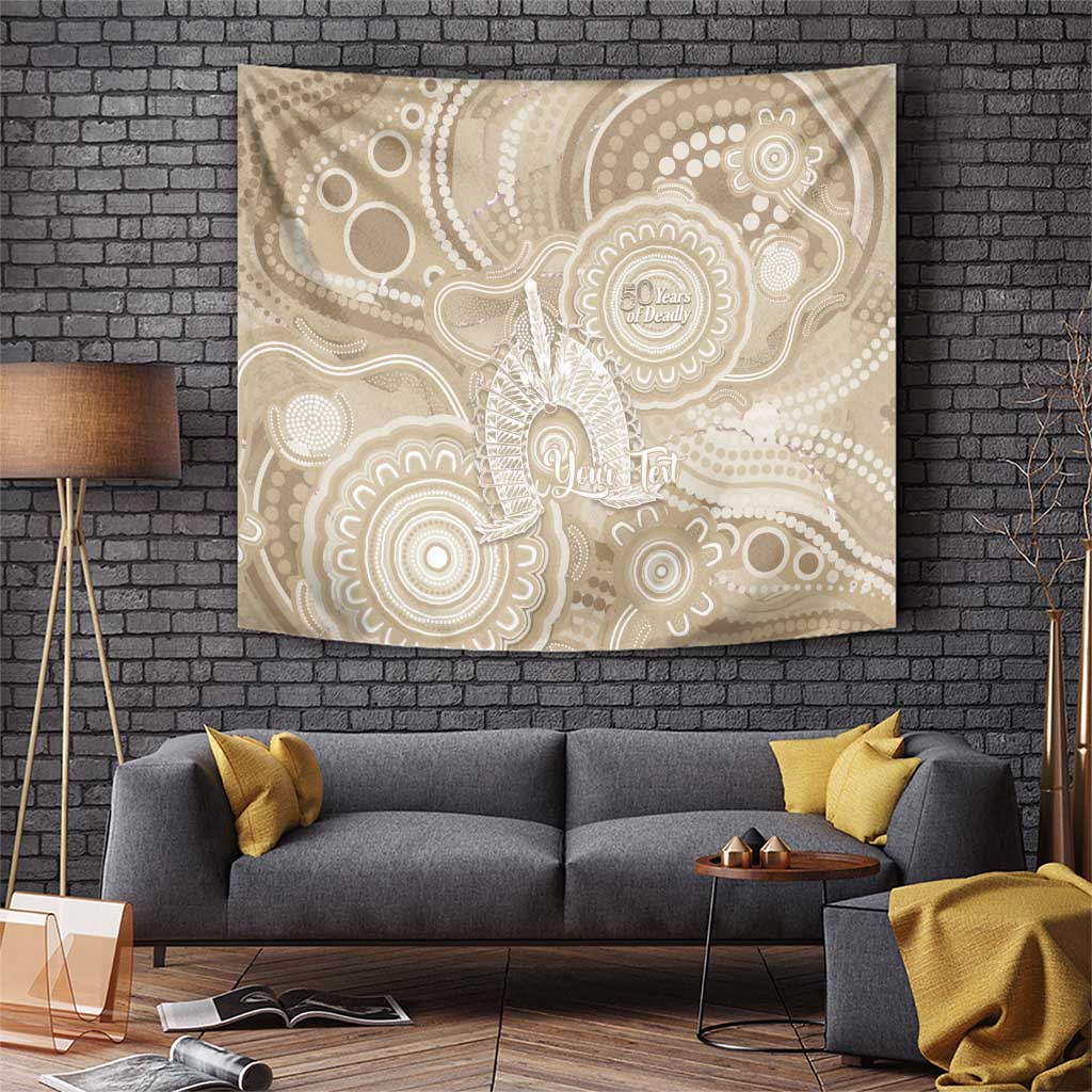 50 Years Deadly NAIDOC Week 2026 Personalised Tapestry Dhari Beige Indigenous Art