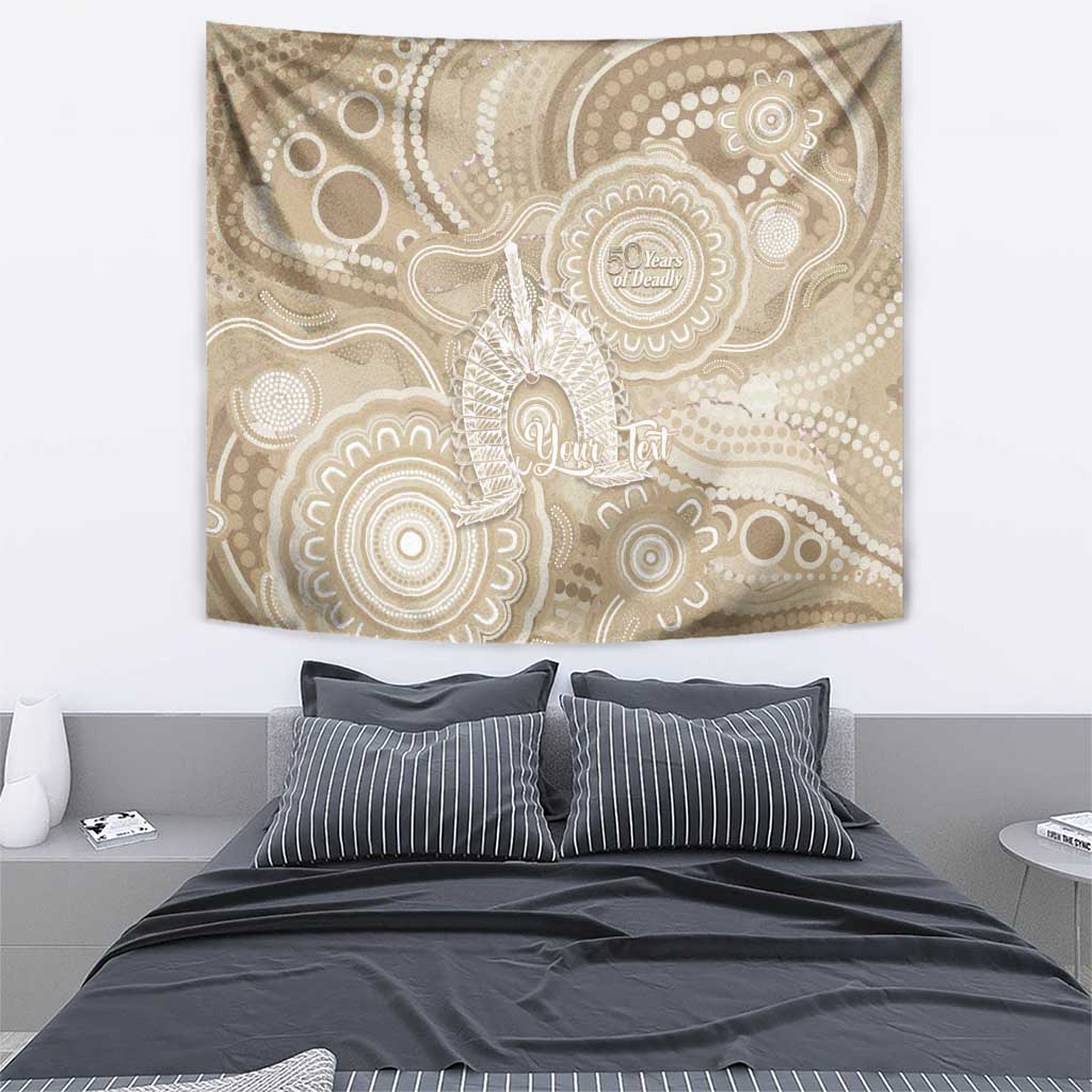 50 Years Deadly NAIDOC Week 2026 Personalised Tapestry Dhari Beige Indigenous Art