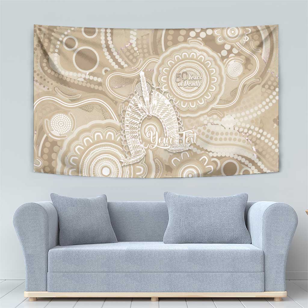 50 Years Deadly NAIDOC Week 2026 Personalised Tapestry Dhari Beige Indigenous Art