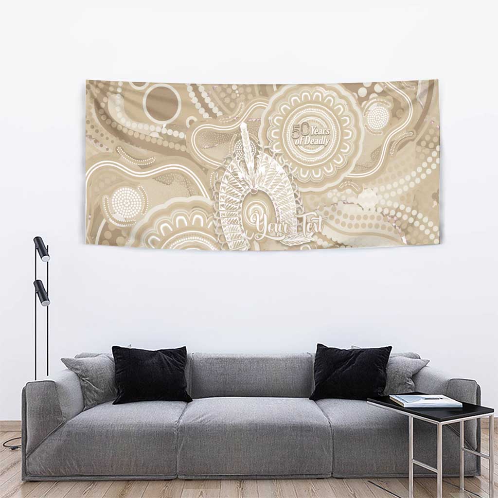 50 Years Deadly NAIDOC Week 2026 Personalised Tapestry Dhari Beige Indigenous Art