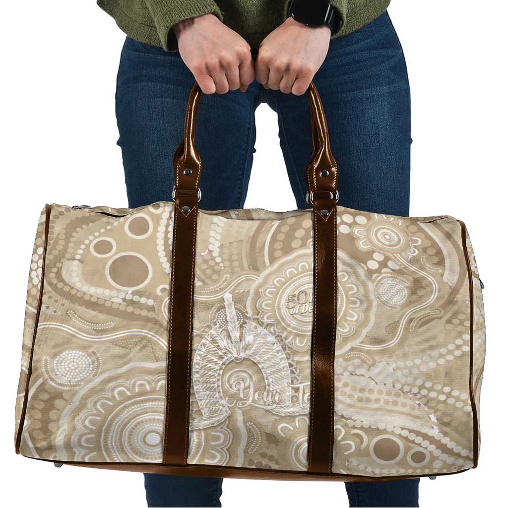 50 Years Deadly NAIDOC Week 2026 Personalised Travel Bag Dhari Beige Indigenous Art