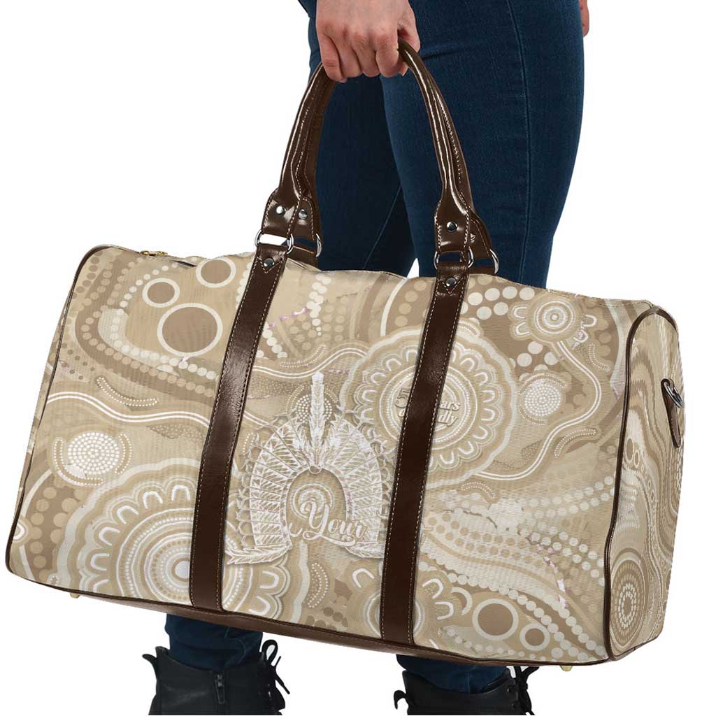 50 Years Deadly NAIDOC Week 2026 Personalised Travel Bag Dhari Beige Indigenous Art