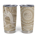 50 Years Deadly NAIDOC Week 2026 Personalised Tumbler Cup Dhari Beige Indigenous Art