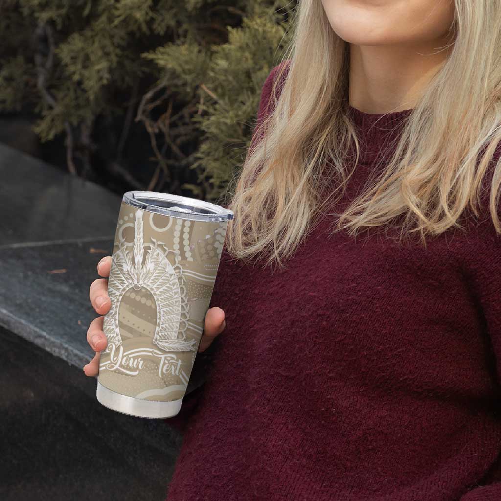 50 Years Deadly NAIDOC Week 2026 Personalised Tumbler Cup Dhari Beige Indigenous Art
