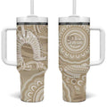 50 Years Deadly NAIDOC Week 2026 Personalised Tumbler With Handle Dhari Beige Indigenous Art