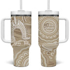 50 Years Deadly NAIDOC Week 2026 Personalised Tumbler With Handle Dhari Beige Indigenous Art