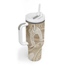 50 Years Deadly NAIDOC Week 2026 Personalised Tumbler With Handle Dhari Beige Indigenous Art