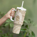 50 Years Deadly NAIDOC Week 2026 Personalised Tumbler With Handle Dhari Beige Indigenous Art