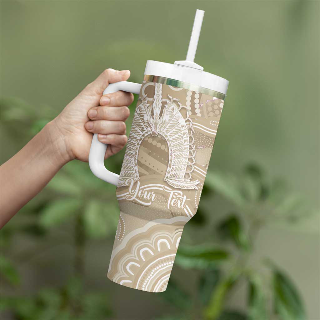 50 Years Deadly NAIDOC Week 2026 Personalised Tumbler With Handle Dhari Beige Indigenous Art