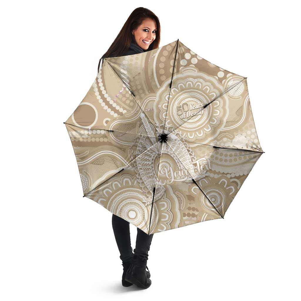 50 Years Deadly NAIDOC Week 2026 Personalised Umbrella Dhari Beige Indigenous Art