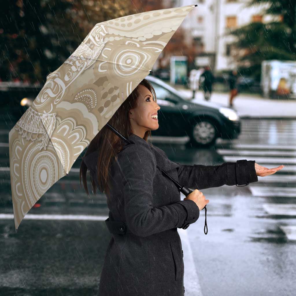 50 Years Deadly NAIDOC Week 2026 Personalised Umbrella Dhari Beige Indigenous Art
