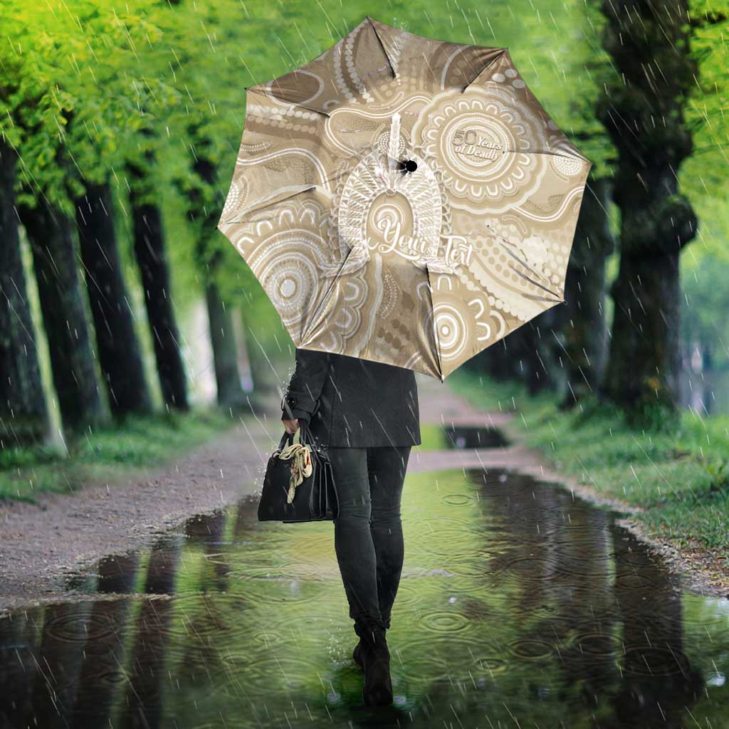 50 Years Deadly NAIDOC Week 2026 Personalised Umbrella Dhari Beige Indigenous Art
