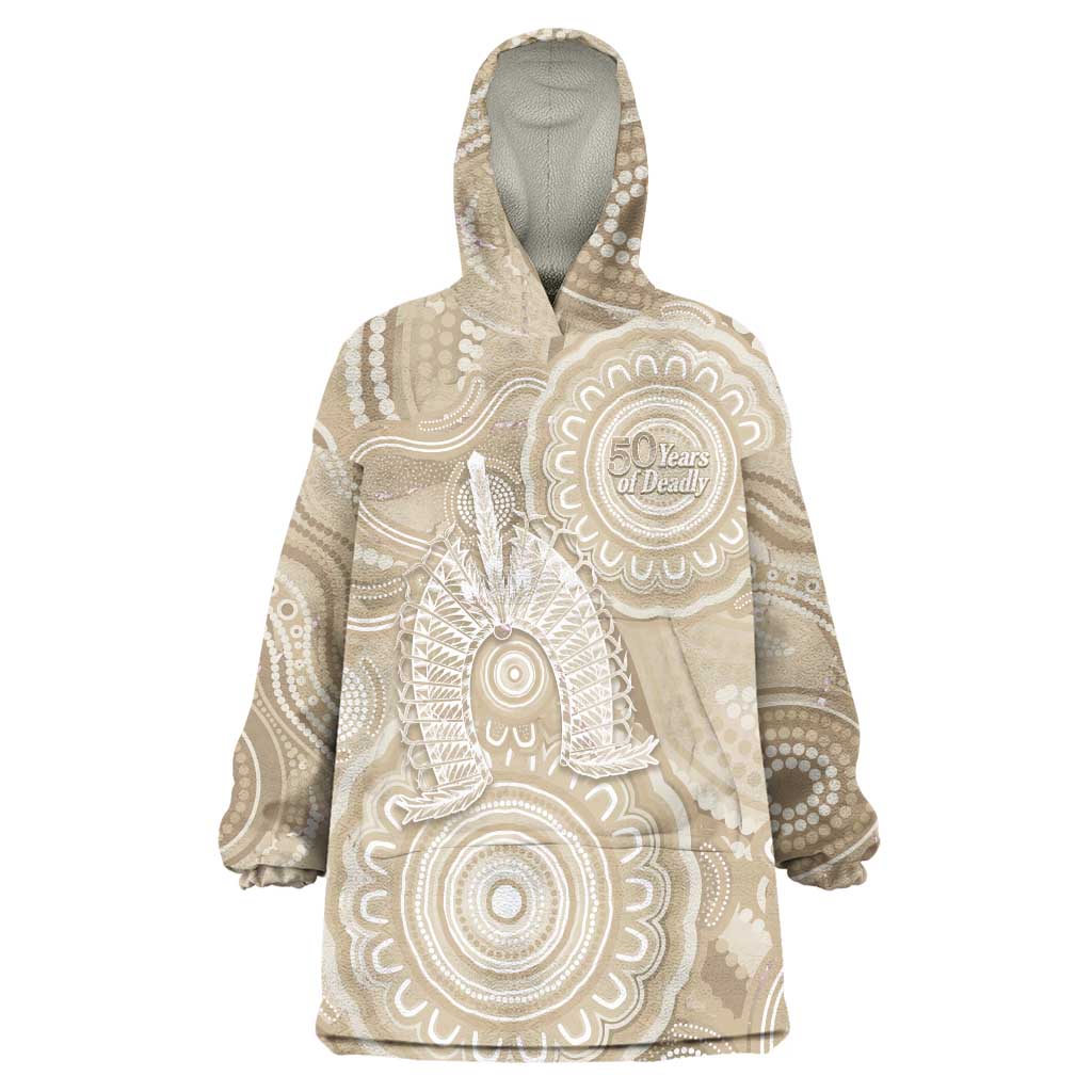 50 Years Deadly NAIDOC Week 2026 Personalised Wearable Blanket Hoodie Dhari Beige Indigenous Art
