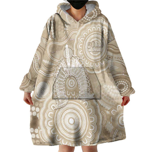 50 Years Deadly NAIDOC Week 2026 Personalised Wearable Blanket Hoodie Dhari Beige Indigenous Art