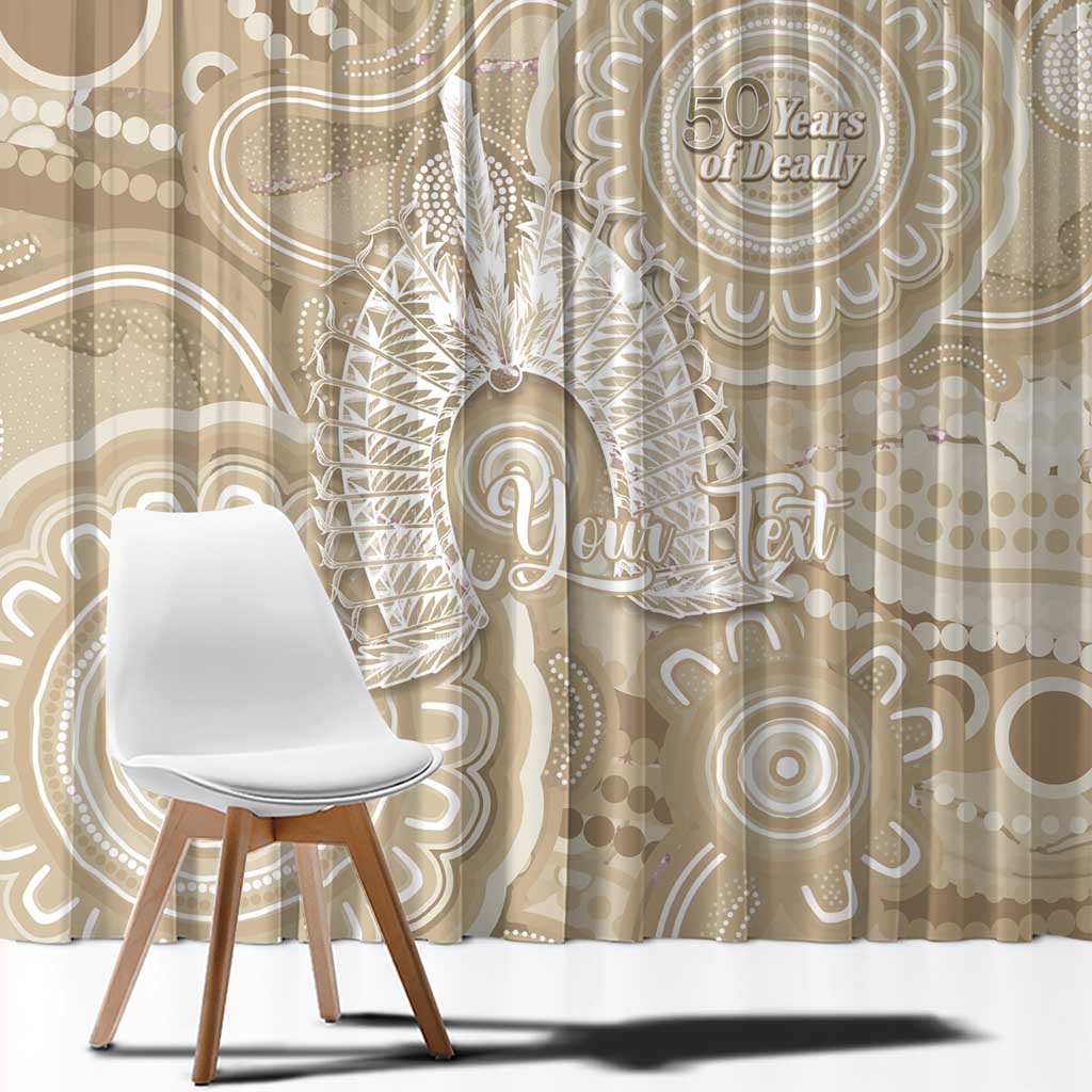 50 Years Deadly NAIDOC Week 2026 Personalised Window Curtain Dhari Beige Indigenous Art