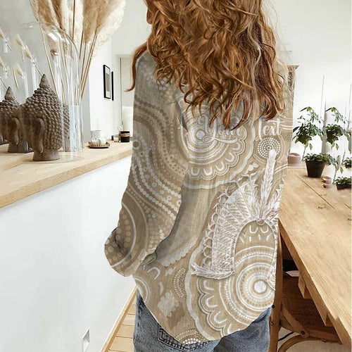 50 Years Deadly NAIDOC Week 2026 Personalised Women Casual Shirt Dhari Beige Indigenous Art