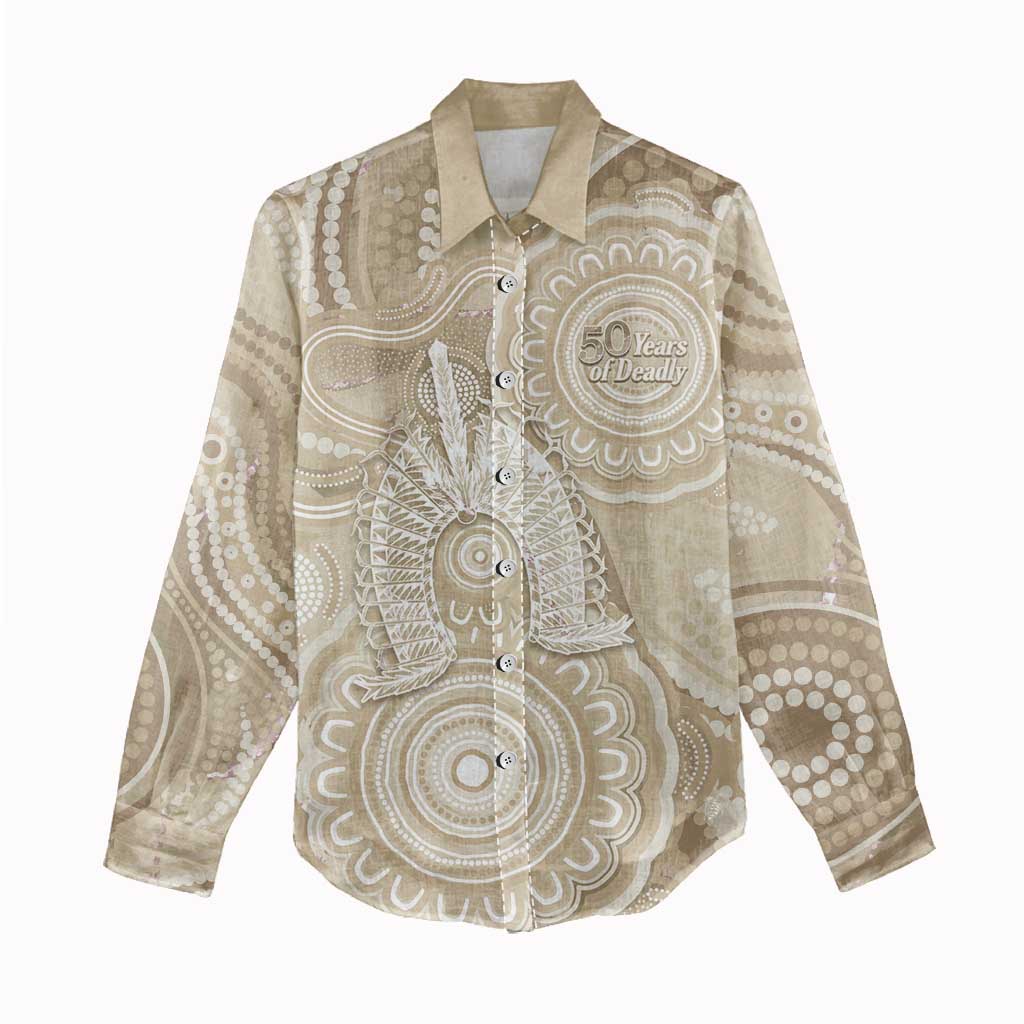 50 Years Deadly NAIDOC Week 2026 Personalised Women Casual Shirt Dhari Beige Indigenous Art