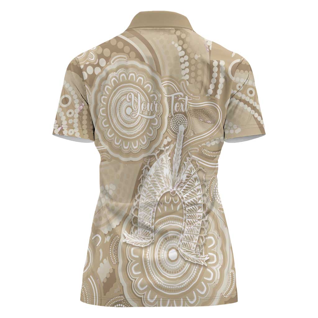 50 Years Deadly NAIDOC Week 2026 Personalised Women Polo Shirt Dhari Beige Indigenous Art