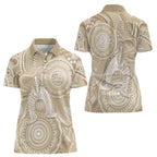 50 Years Deadly NAIDOC Week 2026 Personalised Women Polo Shirt Dhari Beige Indigenous Art