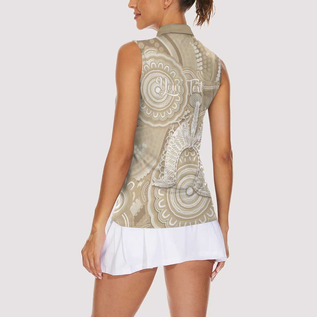 50 Years Deadly NAIDOC Week 2026 Personalised Women Sleeveless Polo Shirt Dhari Beige Indigenous Art