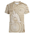 50 Years Deadly NAIDOC Week 2026 Personalised Women V-Neck T-Shirt Dhari Beige Indigenous Art